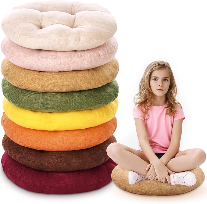 Fumete 8 Pcs 16 Inch Floor Cushions Pillow for Kids Bulk Classroom Round Flexible Seating Floor Cushions for Students Home Daycare School Reading Corner Yoga Meditation Picnic (Warm Earthy Tones)