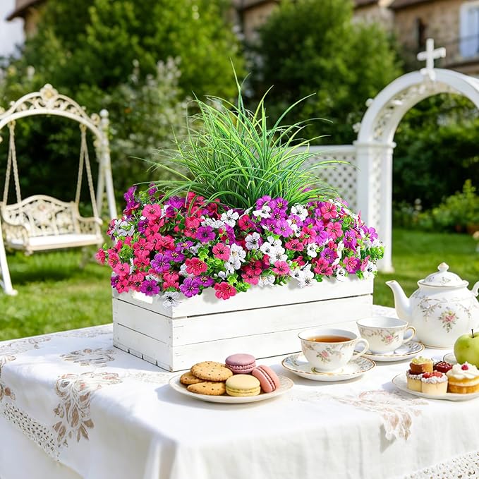Artificial Flowers for Outdoors 14 Bundles UV Resistant Fake Flowers Daisy with Greenery Plants Faux Outdoor Flowers for Spring Summer Decoration Outdoor Faux Plants Home Window Porch Patio Yard
