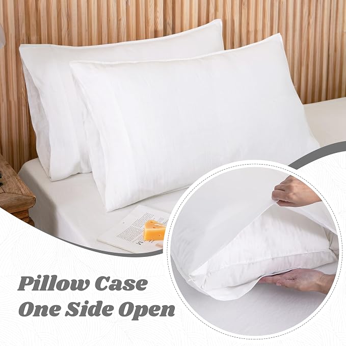 Linen World French Linen Pillowcase Set of 2 - Stone Washed,Moisture-Absorbing - Queen Size (20''x30''),White