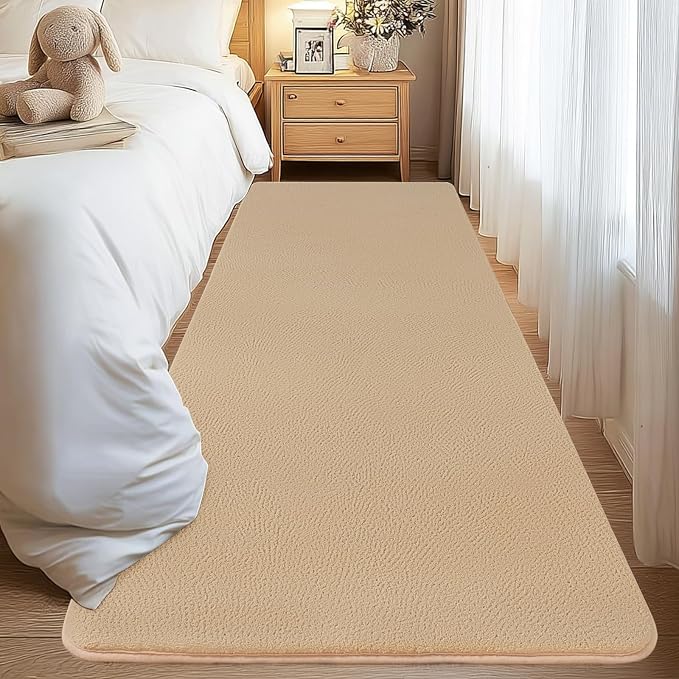 qulint Tan Carpet Runners for Hallway 6ft, Modern Soft Bedroom Runner Rug 2x6 Non Slip Washable Thickened Memory-Foam Indoor Rug, Minimalist Solid Carpet for Living Room Laundry Home Decor