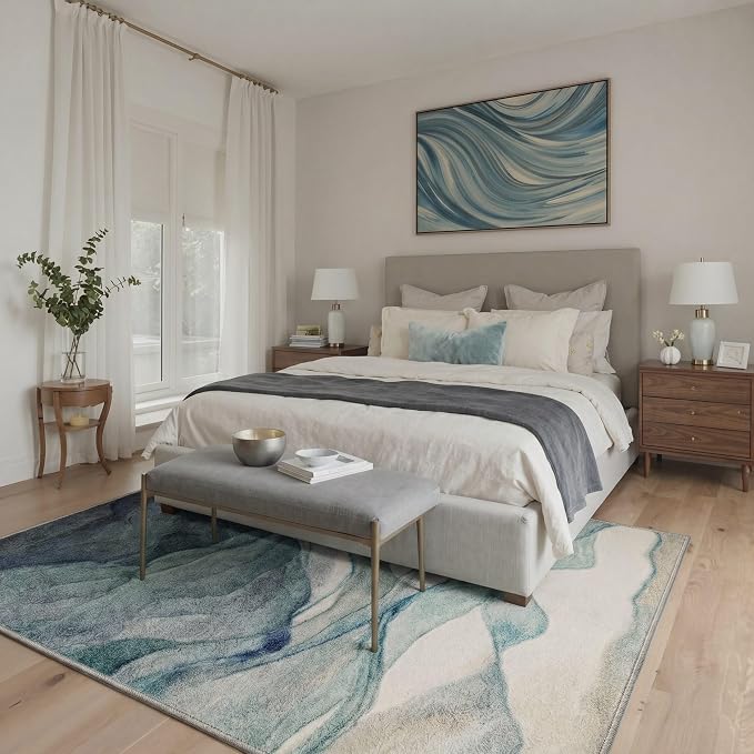 BEIMO Area Rugs 9x12 for Living Room Bedroom, Modern Abstract Machine Washable Rug, Large Soft Low Pile Floor Carpet with Non Slip Backing for Dining Room, Dusty Teal