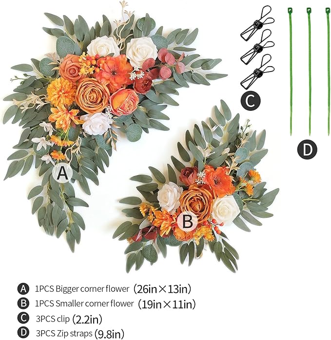 Faux Flower Swag Set of 2 for Wedding Welcome Signs Floral Swag Reception Ceremony Decor Orange