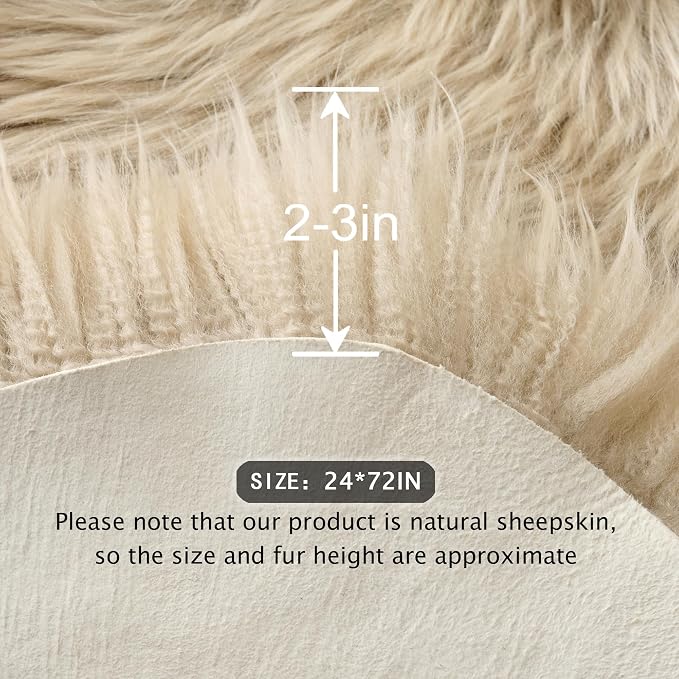 Premium Genuine Sheepskin Area Ruge - Real Wool Fur Shaggy Carpet | Fluffy Soft Natural Lambskin Rug Seat Chair Covers for Couch Sofa Bedroom Living Room(Beige,2×6 Feet Sheepskin)