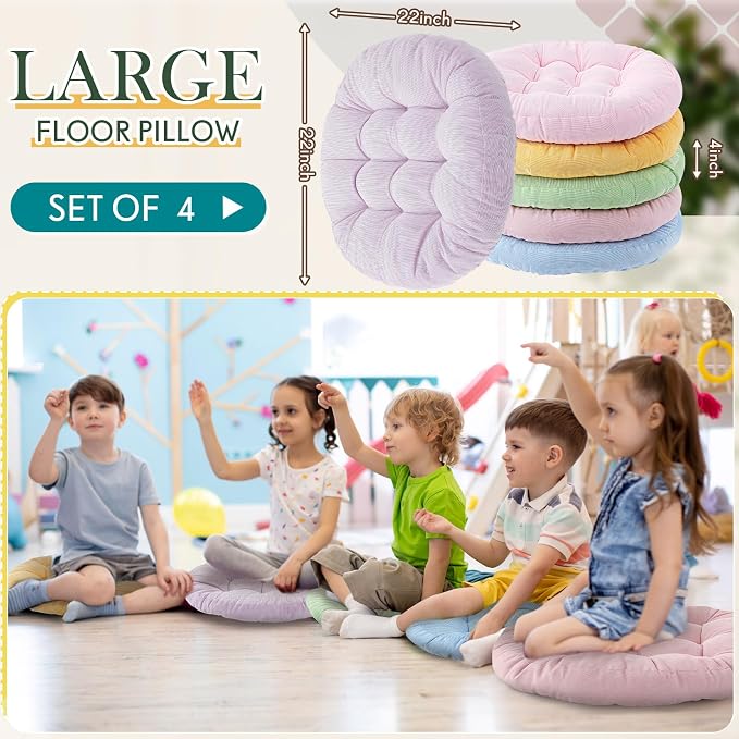 Jerify Floor Pillow Cushions Large Round Square Large Meditation Floor Pillow for Classroom Adult Meditation Picnic Party Seating Learning Daycare School(Round, 6 Pcs)
