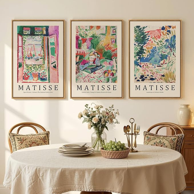 Framed Abstract Matisse Wall Art for Living room, Large 3 Pieces Colorful Landscape Canvas Artwork for Walls, Vintage Matisse Paintings Prints Pictures for Hallway Home Office, Total Size 30x60