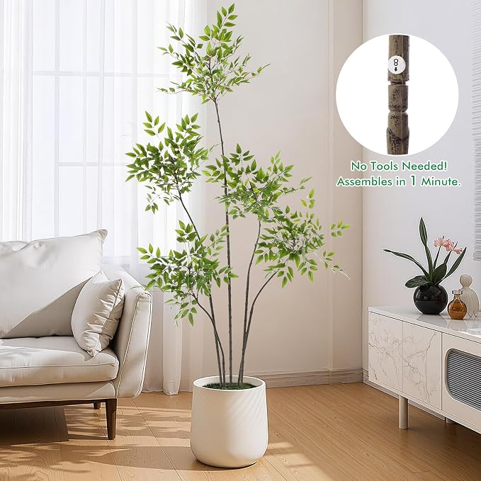 Giegxin 5ft Faux Bamboo Tree Indoor Artificial Nandina Tree Realistic Large Fake Plants Potted Planter Tall Foliage Floor Plant for Home Office Corner Room Decor Greenery Housewarming Gift