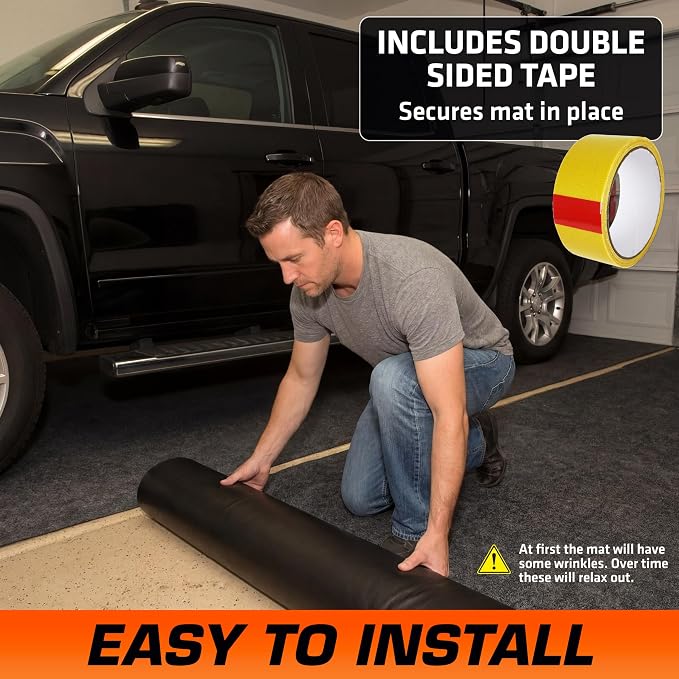 Armor All Premium Original Small Vehicle Garage Floor Mat, (8'4” x 7'4"), Protects Surfaces, Transforms Garage, Absorbent/Waterproof/Durable (Includes Double Sided Tape) (USA Made) (Charcoal)