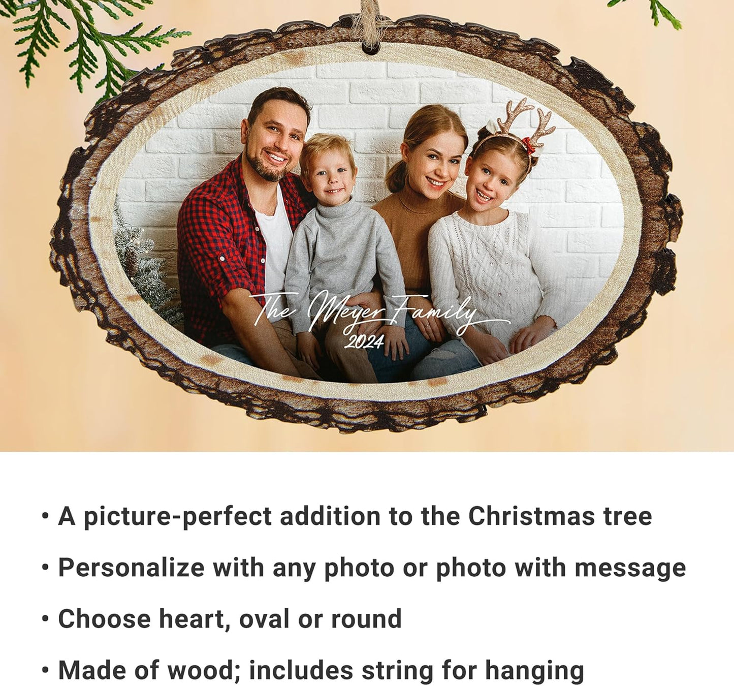 Let’s Make Memories Personalized Christmas Ornament - Photo Only - Rustic Wood - Round - 2025 Christmas Ornament