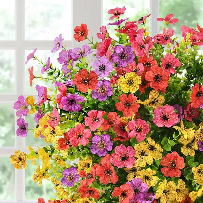 ZFProcess Artificial Flowers Faux Plants Outdoor Fake Flowers Spring Decor,12 Bundles Outdoor Flower Plastic Plant Colorful Daisy UV Resistant for Porch Patio Yard Garden Pot Planters