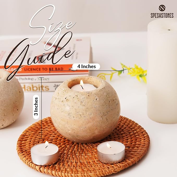 Marble Tealight Candle Holders 4 Inch Travertine Votive Candles Holder for Gifts, Tea lights Candles Set of 2 For Birthday, Wedding, Dining Tables Centerpieces & Valentines day Decorations