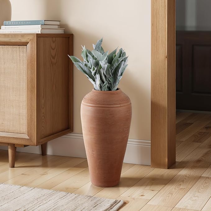 Sagebrook Home 16x9 Terracotta Ribbed Floor Vase, Natural