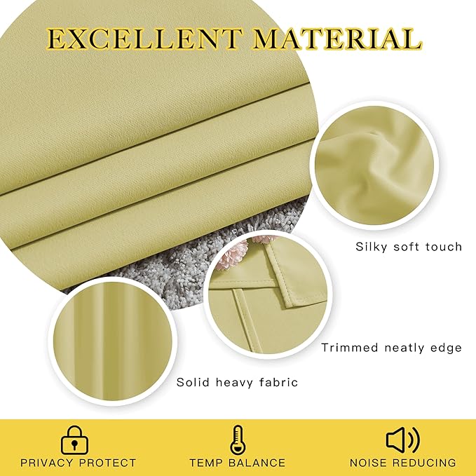NICETOWN Window Curtain Drapes Long Curtains - (52 inches Wide x 120 inches Long, Paler Yellow, 2 Pieces) Living Room Panels Grommet Top Window Treatment for Hall & Guest Room