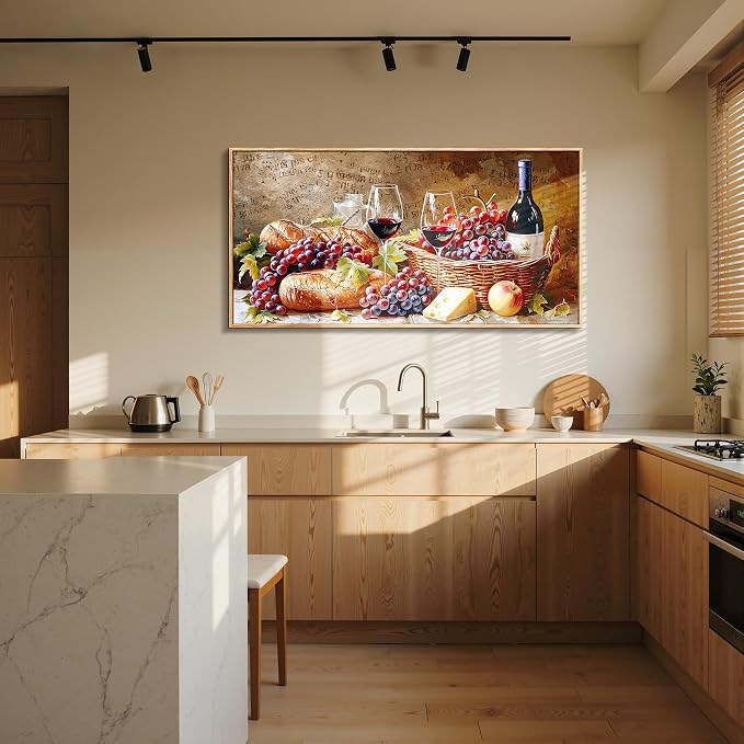 imjiayu Large Framed Wall Art, Dining Room Wall Art, Rustic Wall Decor, Vintage Grape Wine Canvas Prints, Fruit Food Harvest Paintings Wall Decor Living Room Kitchen Farmhouse Home Bar 24"x48"
