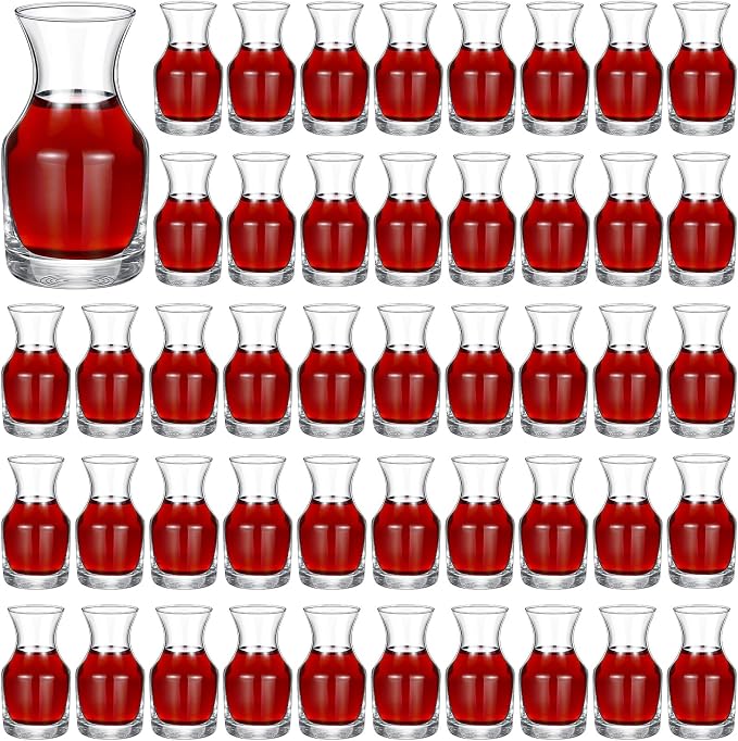 Remagr 48 Pack Single Serving Wine Carafe Glass Small Mini Carafe Individual Wine Refill Decanter for Dinner Parties Tastings Bars Restaurants (6.5 oz)