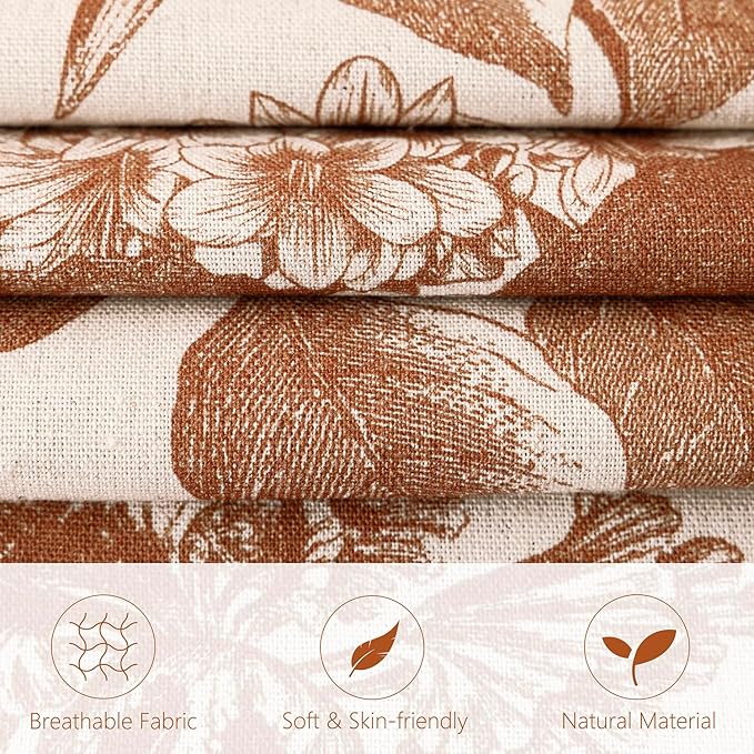 Foindtower Set of 2 Linen Floral Throw Pillow Covers Vintage Accent Print Decorative Cozy Cushion Covers Farmhouse Boho Home Decor for Sofa Chair Couch Bedroom Living Room,20×20 Inch,Autumn Orange