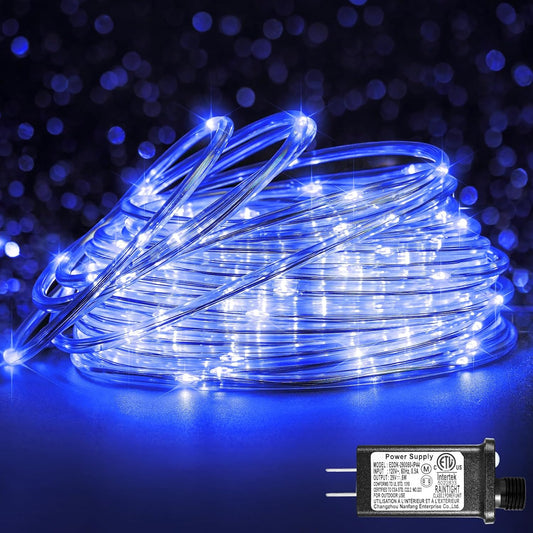 Rope Lights Outdoor, 66FT 200 LED Rope Lights for Outside Waterproof with 8 Modes, Plug in Connectable Clear Tube Light for Indoor, Garden, Backyard, Patio, Pool, Tree, Holiday Decorations - Blue