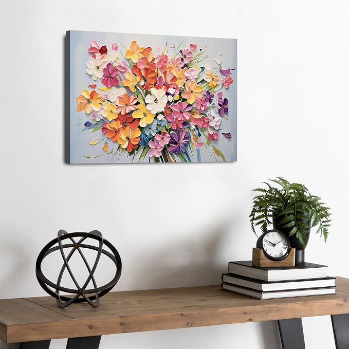 Daisy Flower Canvas Wall Art Watercolor Floral Picture Wall Decor for Bedroom Abstract Wildflower Texture Print Painting Colorful Nature Botanical Poster Modern Artwork Bathroom Home Decoration 12x16”