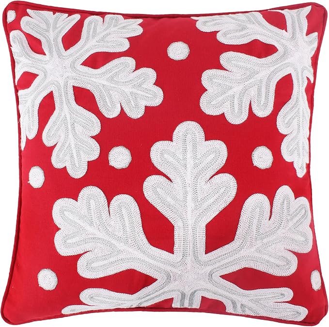 Levtex Home - Red Velvet Border - Decorative Pillow (18X18in.) - Snowflake - Red and White