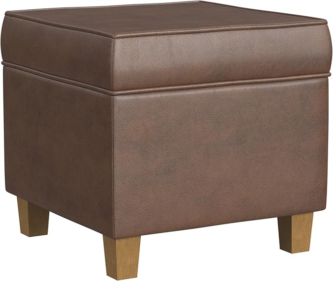 HomePop Square Ottoman with Lift Off Top - Brown Faux Leather