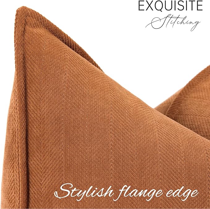 ZWJD Orange Pillow Covers 18x18 Set of 2 Chenille Throw Pillow Covers with Elegant Design Soft and Luxurious Decorative Throw Pillows for Couch, Bed, and Home Decor