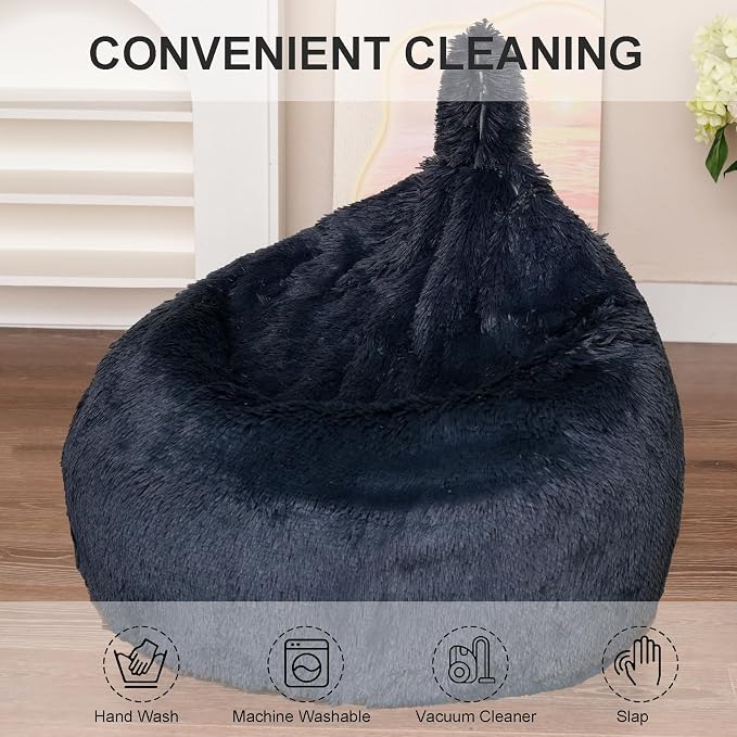 BCU Bean Bag Chairs for Kids and Adults Without Filler (Cover Only) Comfy Plush Fluffy Bean Bag Chair Cover Lazy Sofa Cover for Bedroom Living Room, Dark Grey