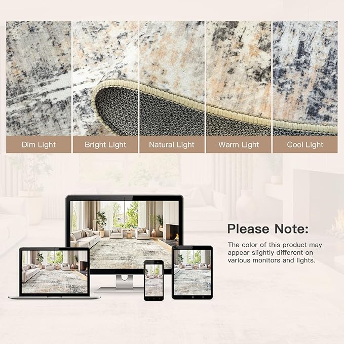 Lofus 10x14 Area Rug for Living Room,Gold Abstract Large Rugs with Non-Slip Backing, Neutral Modern Washable Carpet for Bedroom Dining Room Home Office Nursery Indoor