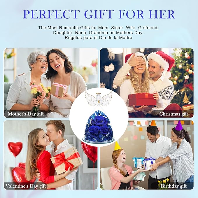 Flowers for Delivery Birthday Gifts for Women Gifts for Mom Grandma Mothers Day Fresh Preserved Flowers Forever Real Roses in Glass Angel Figurines Anniversary Present for Wife Her Friends Daughter