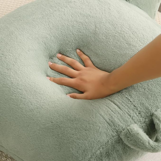 Large Plush Backrest Pillow for Sitting in Bed,Faux Fur,Green | 19" Back Pillow with Arms Supports Adults,College Students,Elbows & Forearms for Dorm Reading,Gaming,Watching TV
