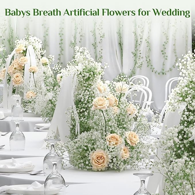 Yastouay 50 Pcs Babys Breath Artificial Flowers, White Baby Breath Flowers Artificial Bulk, Real Touch Fake Flowers Babys Breath Gypsophila for Wedding Home Party Bouquet Floral Arrangement Decor