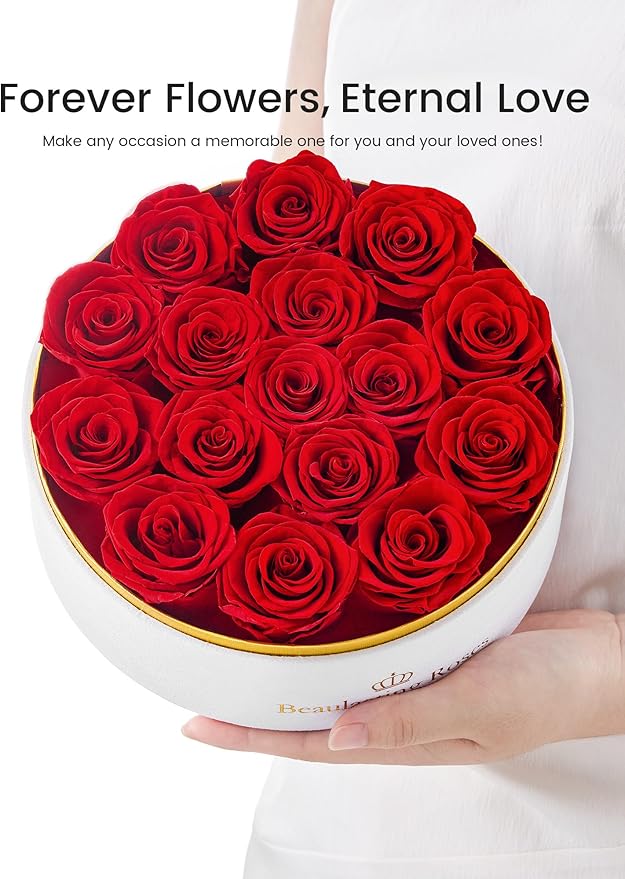 16 Preserved Roses Forever Flowers Real Roses in a Box Mother's Day Birthday Flowers for Her Mom Women Wife Valentine's Day, Red Roses