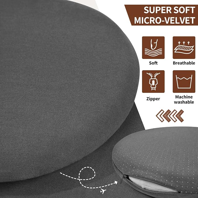 BUYUE Memory Foam Seat Cushion, Dia 15" Soft Velvet Round Stool Cushion Anti-Slip Chair Pads, M, Dark Grey