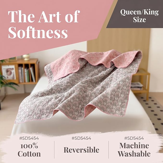 NIDITW Checkerboard Cotton Muslin Throw Blanket for Couch 6-Layer Checkered Gauze Blanket Soft Breathable All Season for Couch Bed Sofa (Pink Printing, King)
