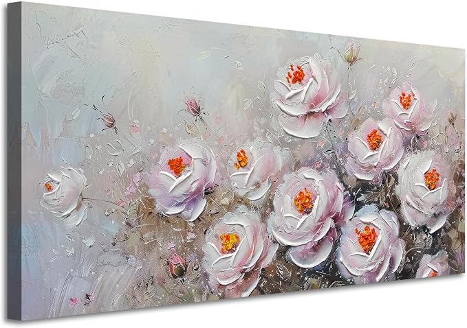 Acocifi Canvas Painting Pink Florals Wall Art,Textured Picture 40"x20" | Vintage Impression Artwork, Waterproof Canvas, Easy to Hang, Durable Colorfast, Suitable for Bedroom Living Room Home Decor