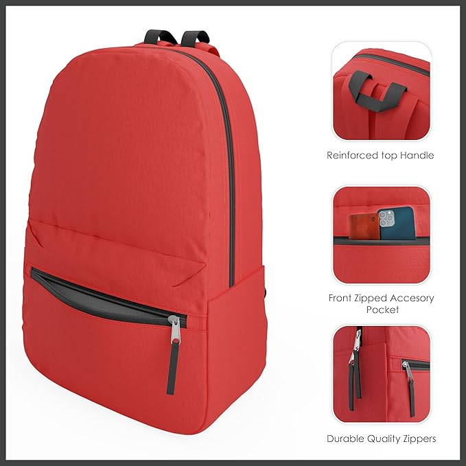 10 Pack Bulk Backpacks, Wholesale 17-Inch Lightweight Bookbags for Kids, Adults, School, Classroom, Travel, Gym Supplies with 1 Large, 1 Small Pocket, Perfect for Events, Corporate Bundles, Mix