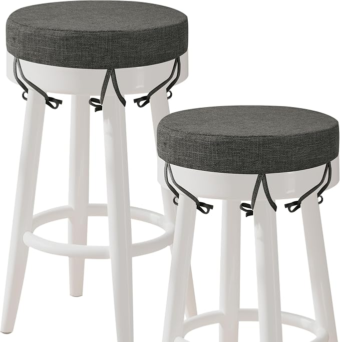 AddGrace Round Bar Stool Cushions with Ties Set of 2 Non Slip Seat Cushions 12x12 Inch Washable Chair Pads Removable Washable Cover Dark Grey