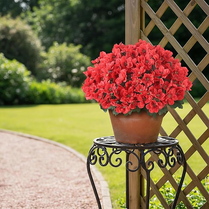 YXZZWL 16 Bundles Artificial Flowers for Front Door, Fake Silk Azalea Bouquet Silk Flowers for Outside UV Resistant Realistic Faux Plants for Planter Farmhouse Patio Garden Walkways Home Decor (Red)