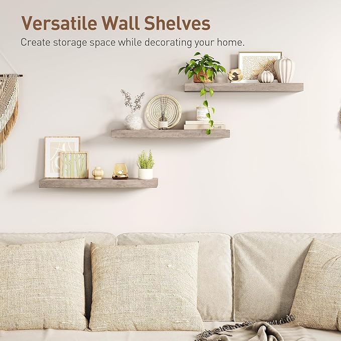 RALGEND Floating Shelves for Wall, 1.5" Thick Wall Shelf Set of 3 with Invisible Brackets, 23.6L x 7.9W Hanging Book Shelves Farmhouse Home Decor for Bathroom, Living Room, Bedroom, Greige 6301BJP3BG