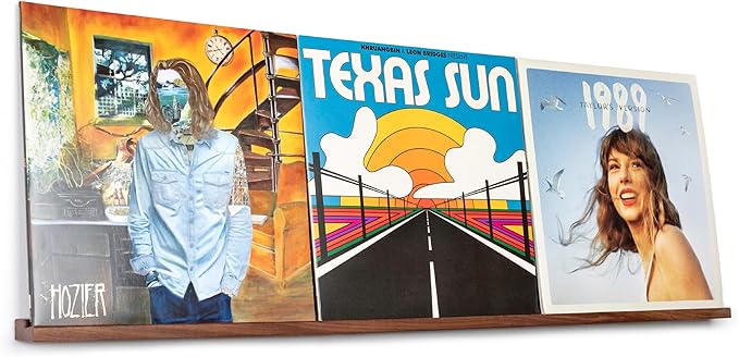 Vinyl Record Shelf - Three 3-Feet Long Display Shelves Made of Solid Walnut - A Wall Mount for Your Favorite Records -This Vinyl Record Holder Fits All Records (Walnut)