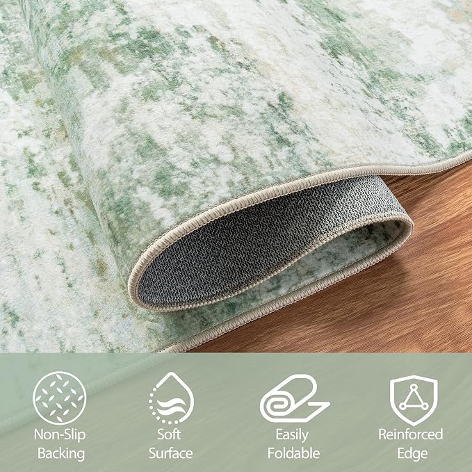 10x14 Area Rugs for Living Room Rug Washable: Abstract Large Rug Indoor Modern Carpet Non Slip for Dining Room Bedroom Nursery Home Office Green