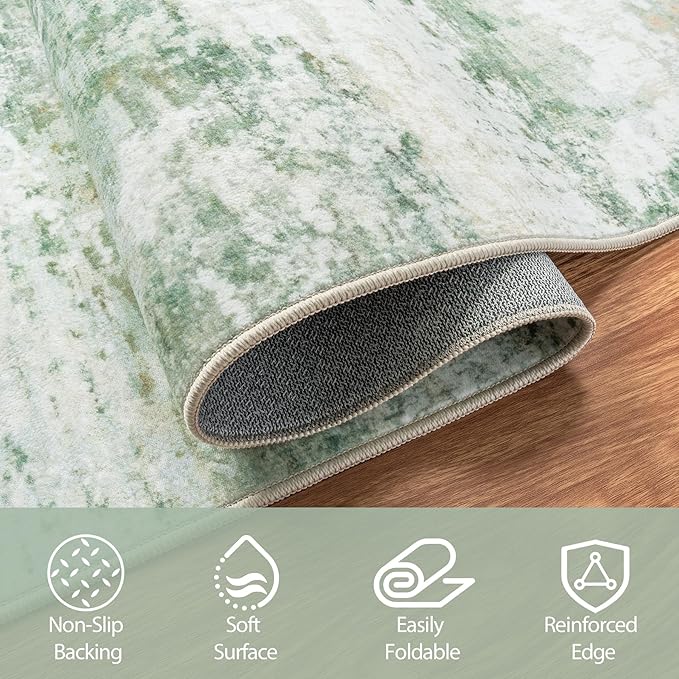 10x14 Area Rugs for Living Room Rug Washable: Abstract Large Rug Indoor Modern Carpet Non Slip for Dining Room Bedroom Nursery Home Office Green
