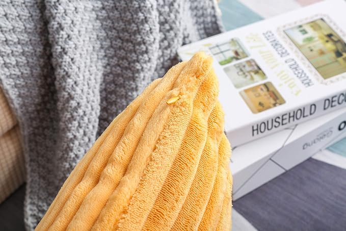 TangDepot Velvet Big Corduroy Pillow Covers 22x22 Cream Orange 2-Pack | Soft wide-stripe corduroy pillow cover, hidden zipper, machine washable, easy refresh, for bedroom living room indoor outdoor