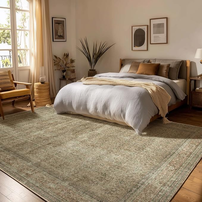 10x12 Area Rugs for Living room: Bedroom Rug Washable Vintage Stain Resistant Non Slip Low Pile Soft Lightweight Large Area Rug for Dining Room Under Table Kitchen Nursery Farmhouse Home Office