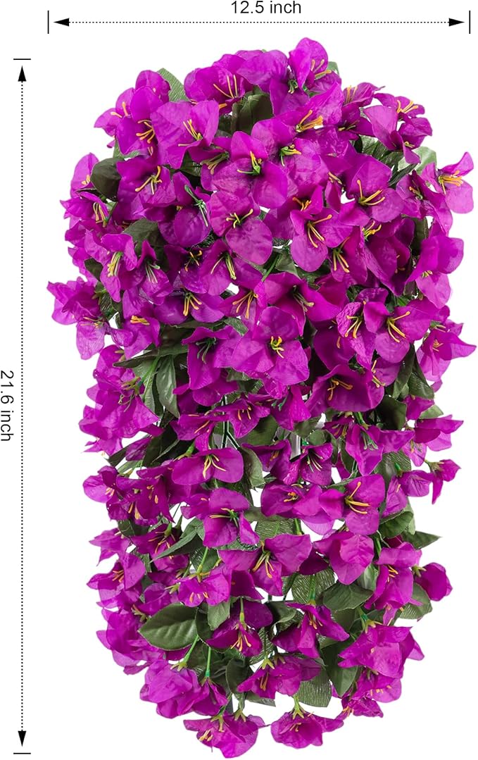 HyeFlora Bougainvillea Artificial Hanging Flowers Plants for Outdoors Decoration, 2pcs Purple Fake Flowers Silk Bougainvillea Vines Realistic UV Resistant Faux Flowers for Outdoor Planters Patio Urn
