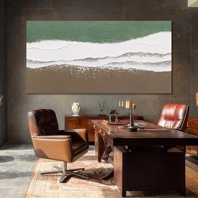 ZUNARE Large Abstract Wall Art Green and White Canvas Artwork with Natural Brown Accents, Contemporary Calm Wall Decor for Living Room Bedroom Office Kitchen 29"x58"