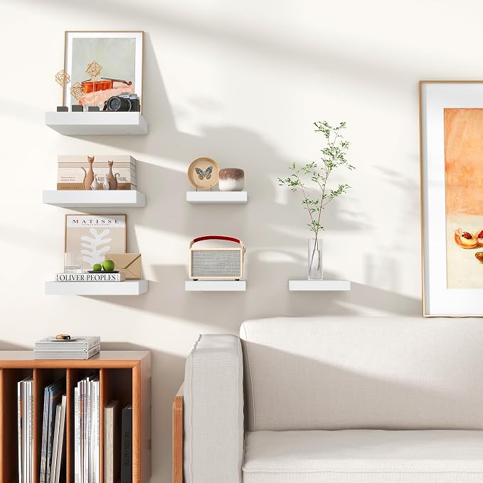 Venusmiles 12"x12" Square Floating Shelves for Wall, White Finish, 3-Pack | Engineered Wood Wall Shelves with Invisible Brackets for Living Room, Bedroom, Bathroom, Office & Kitchen Storage