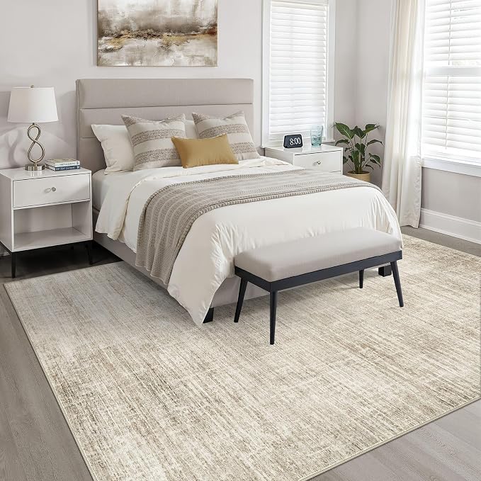 6x8 Area Rugs Living Room: Washable Large Neutral Beige Rug Abstract Soft Modern Stain Resistant Indoor Floor Non-Slip Carpet for Bedroom Nursery Kids Office Playroom Dining Room Under Table Home