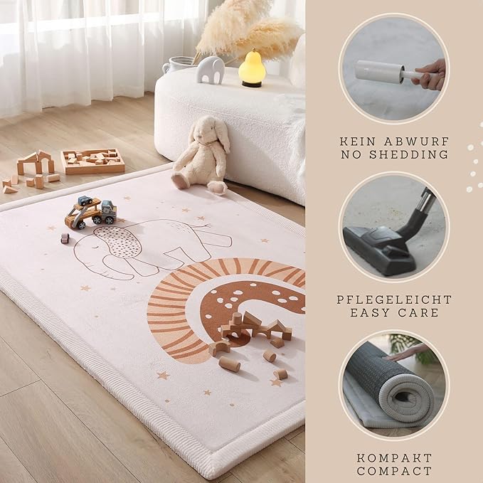 Hakuna Matte CloudSoft Baby Play Mat for Floor 47 x 67 Rainbow Elephant – Coral Velvet Memory Foam Rug for Crawling Cozy Play – Non-Slip, Water-Resistant, Easy-Care Tummy Time Mat, Playmat for Playpen