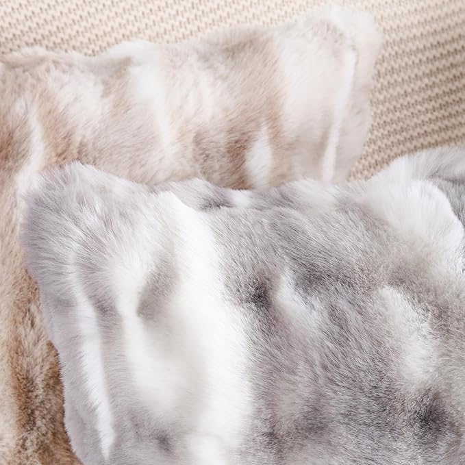 MADIZZ Pack of 2 Thick Plush Faux Wool Throw Pillow Covers Soft Boho Throw Pillows Luxurious Cushion Covers for Couch Sofa Bedroom Living Room Home Decor 22x22 Inch White Grey