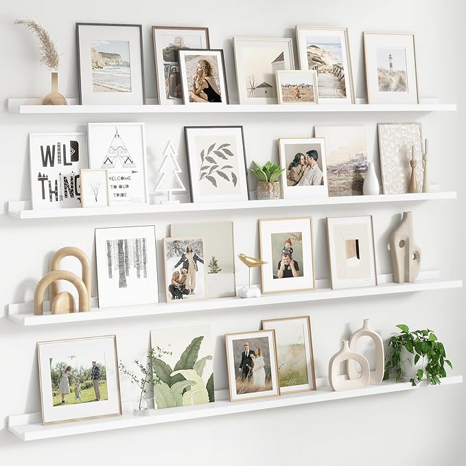 FLYJOE Floating Picture Ledge Shelves for Wall Set of 4, 72 Inch Wall Shelves with Lip Long Large Nursery Book Shelf for Toys Storage Kids Bookshelf Wall Mounted Living Room Bedroom Decor Frames