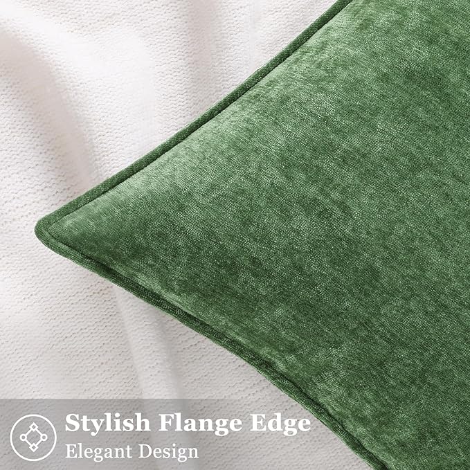 decorUhome Summer Couch Throw Pillow Covers 18x18 Set of 2, Decorative Soft Velvet Modern Cozy Chenille Pillow Cases with Elegant Design for Sofa Bed Living Room Home Decor, Moss Green